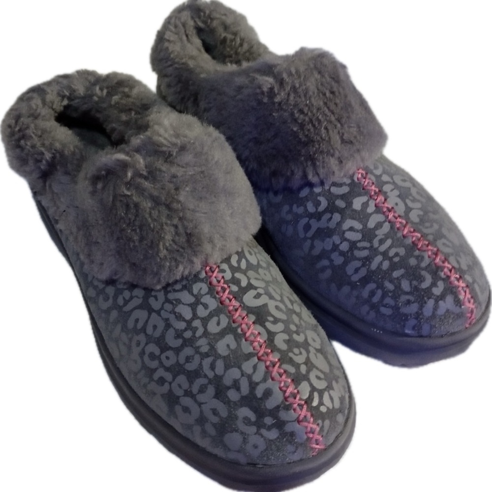 Ugg I love ugg leopard print fur lined slippers